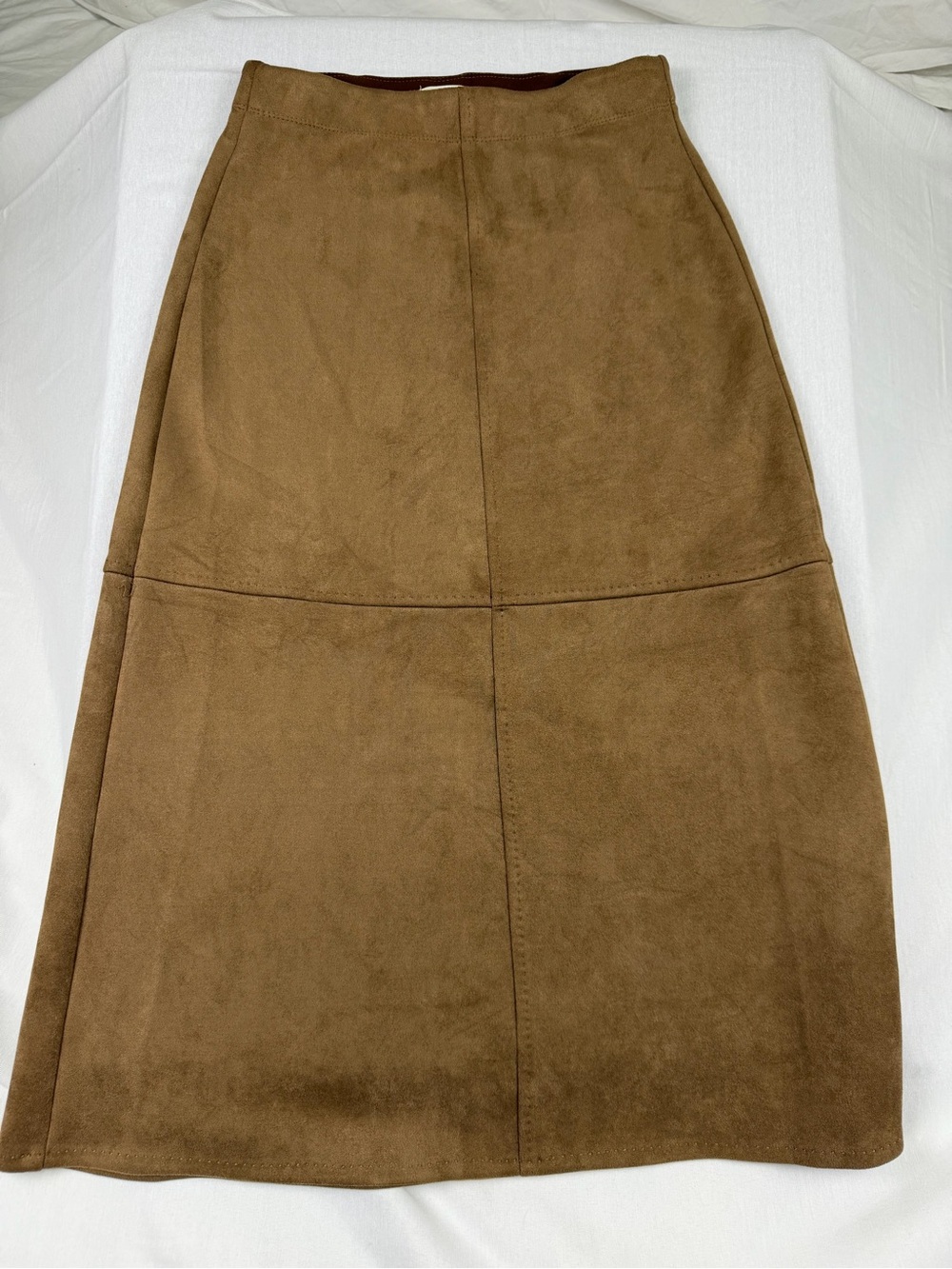 Max Studio Faux Suede Midi Skirt Brown Western Boho Minimalist XS